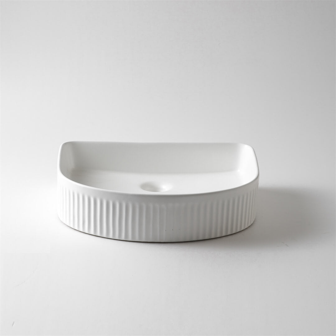Arch Fluted 415x365x100mm Above counter basin Matte white