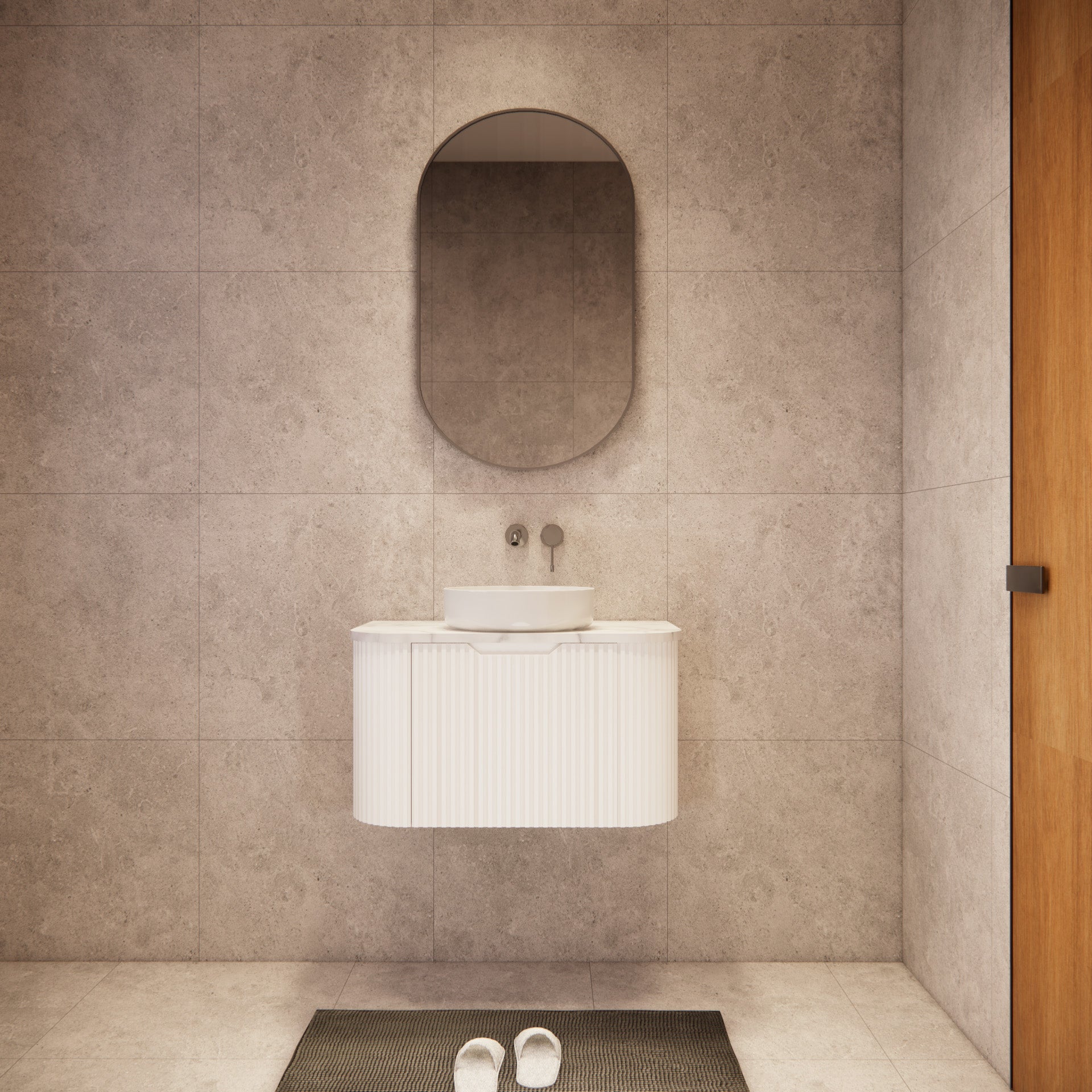 Riva Bergen Curve 750MM wall hung vanity matte white