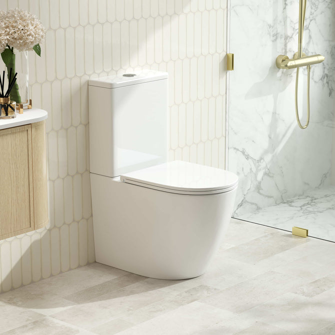 Diana tornado rimless back to wall toilet suite with curved designer profile