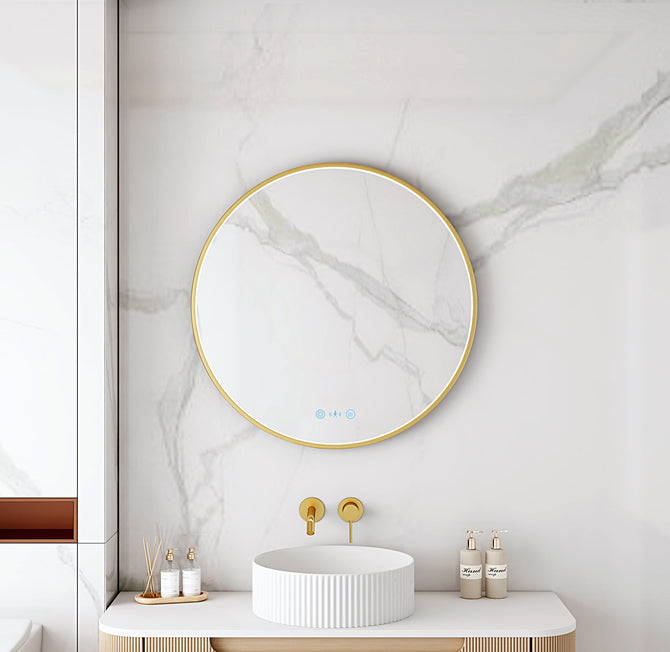 Maia LED round mirror brushed gold 