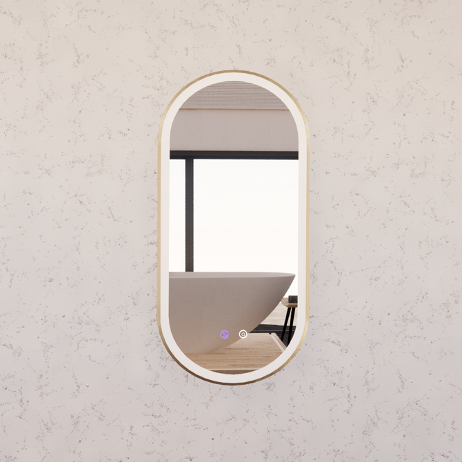 900mm 1200mm 1500mm oval LED bathroom mirror brushed gold frame