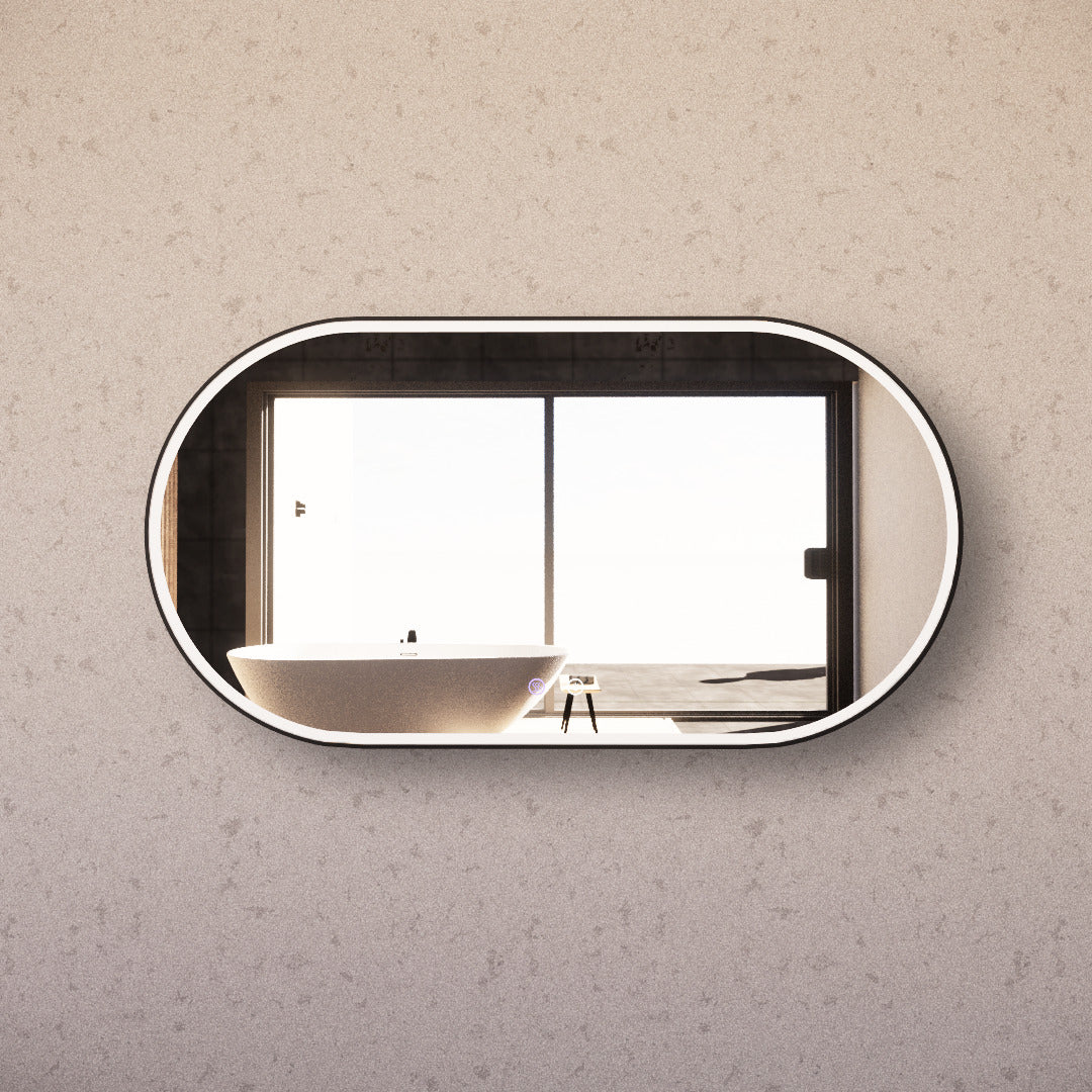 RIVA O1 LED Oval Frame Mirror 900 / 1200 mm Matte Black