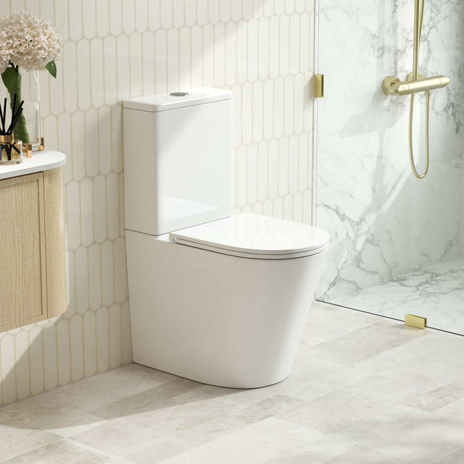 Rivo short projection back to wall rimless tornado flush toilet suite white